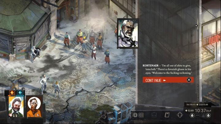 When you approach Whirling-in-Rags, a cutscene will play - Disco Elysium: Return to the Whirling-in-Rags - walkthrough - Ruby and the shooter - Disco Elysium Guide