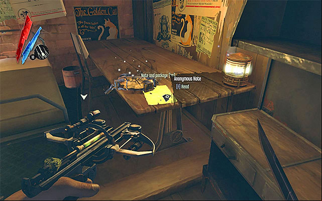 If you have only rendered Esma Boyle unconscious during the previous mission, on the pub wall there will be a Note from Courier - Meeting with the Loyalists - The Hound Pits Pub #6 - Dishonored - Game Guide and Walkthrough
