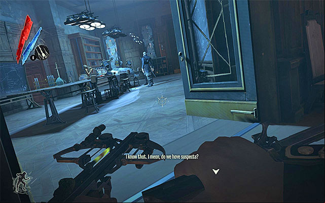 The most important thing is to reach the second floor and more precisely, the main laboratory room shown in the above screenshot - Finding Crowley in Dr Galvani's flat - Mission 3 - House of Pleasure - Dishonored - Game Guide and Walkthrough