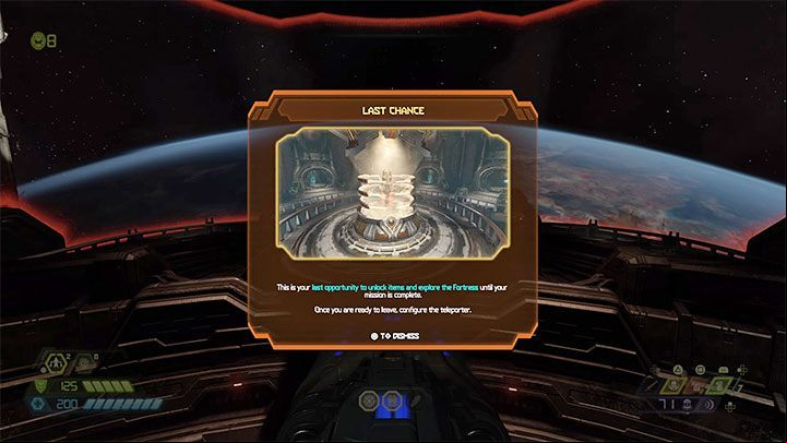 The story campaign in Doom Eternal is designed in such a way that after completing a particular mission you usually return to the Fortress of Doom which is the main hub of the game - Doom Eternal: Point of no return - is there any in the game? - Campaign - Doom Eternal Guide