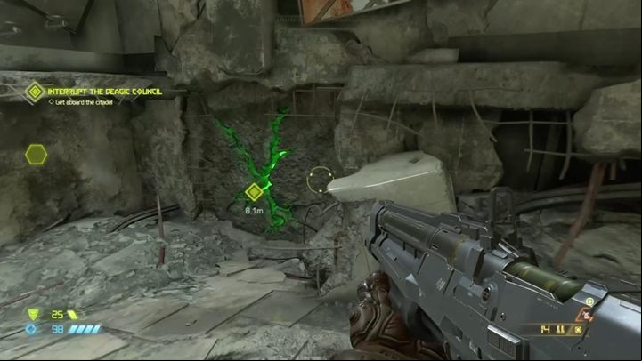 Enter the destroyed building and get another weapon upgrade - Doom Eternal: Hell on Earth walkthrough - Levels walkthrough - Doom Eternal Guide