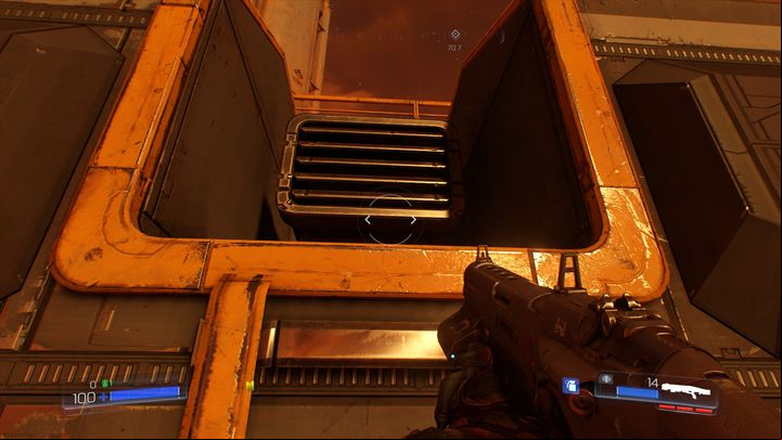 Keep going ahead and observe the right wall - Doom: All secrets in Resource Operations - Secrets - Doom Game Guide & Walkthrough