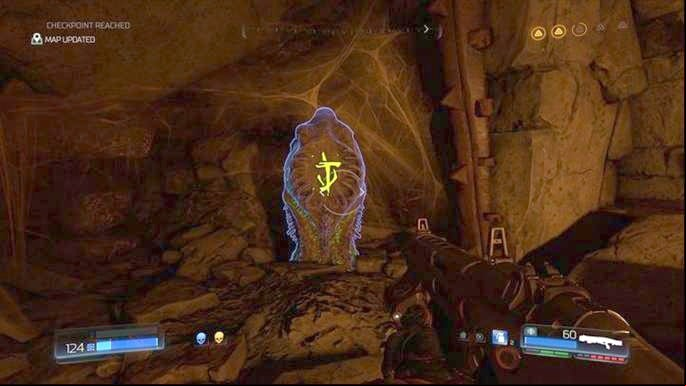 At the bottom you can use the Data the form of an artifact and slightly further you can jump even lower - Doom: The Necropolis Walkthrough - Walkthrough - Doom Game Guide & Walkthrough