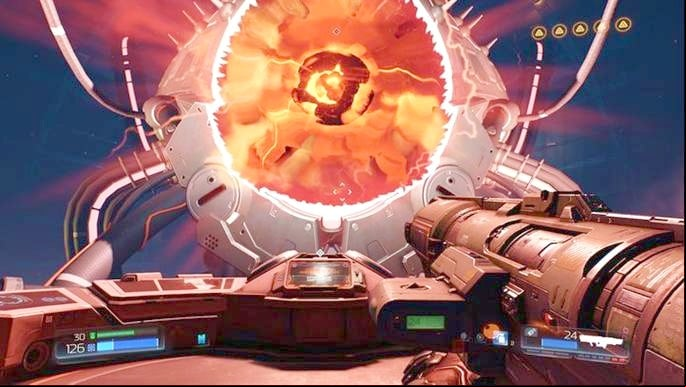 The large platform will take you to VEGA center where you will receive the task of destroying two processors - Doom: VEGA Central Processing Walkthrough - Walkthrough - Doom Game Guide & Walkthrough