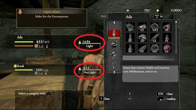 You can view your pawns and your equipment on the inventory screen. Keep your load as low as possible. - General hints - Basic information - Dragons Dogma - Game Guide and Walkthrough
