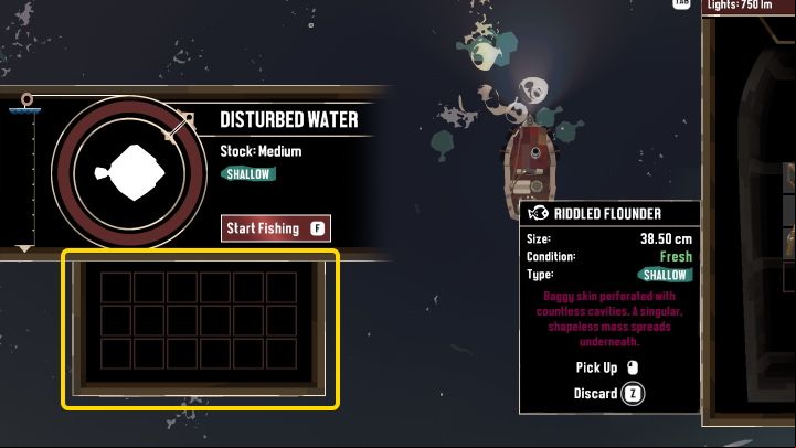 You can also use the special place for caught specimens to place them temporarily, and then decide which ones you want to take with you - Dredge: How to fish? - FAQ - Dredge Guide