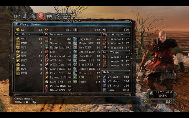 A window with all the statistics - Stats - Basics - Dark Souls II - Game Guide and Walkthrough