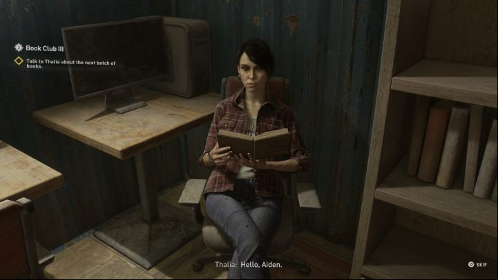 Talk to Thalia at the library in the Peacekeepers' headquarters in The Wharf - Dying Light 2: Book Club 3 - walkthrough - Book Club tasks - Dying Light 2 Guide