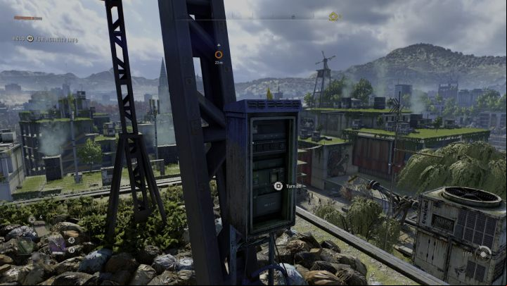 Jump on the boards, wait for the second pole to slide down and press the switch to stop it - Dying Light 2: The Wharf (Windmills) - list of all - Windmills - Dying Light 2 Guide