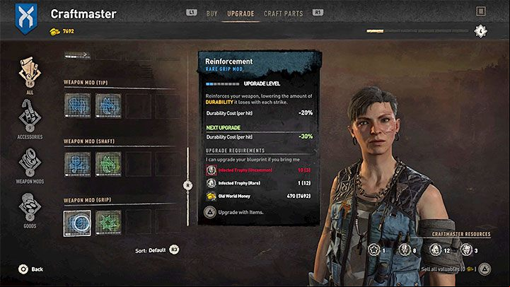 The Reinforcement modification should be further improved by spending infected trophies and the Old World currency - Dying Light 2: Repairing weapons - is it possible? - Combat - Dying Light 2 Guide