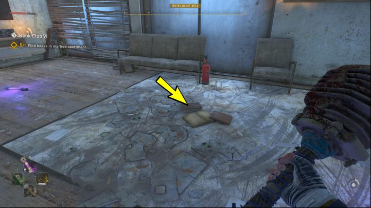 The fifth book is lying on the carpet near the fire extinguisher - Dying Light 2: Book Club 6 - walkthrough - Book Club tasks - Dying Light 2 Guide