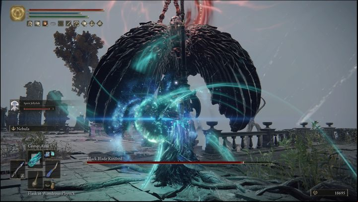 When the Black Blade Kindred leaves, change your fighting style and spells - Elden Ring: How to beat Black Blade Kindred? - Greyoll Dragonbarrows - Elden Ring Guide