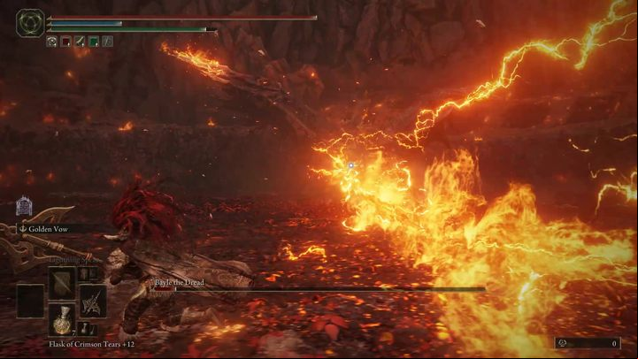 As befits a dragon, one of Bayle's attacks is a fire-electric breath - Shadow of the Erdtree: How to defeat Bayle the Dread? - Side bosses - Elden Ring Guide