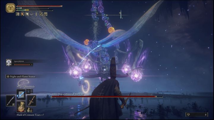 When you get a little closer to the boss, which you'll have to do anyway, because most of your spells won't reach Astel from a distance, he can fly into the air, creating magic orbs around his hands - Elden Ring: How to beat Astel, Naturalborn of the Void? - Lake of Rot - Elden Ring Guide