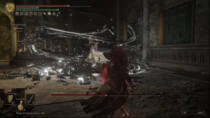 Keep in mind that the opponents' behavior will change when their individual health bars are halved - Elden Ring: How to beat Godskin Duo? - Crumbling Farum Azula - Elden Ring Guide