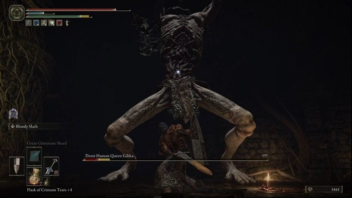 Watch out - sometimes the queen can raise her arms up high - Elden Ring: How to beat Demi-Human Queen? - Altus Plateau - Elden Ring Guide