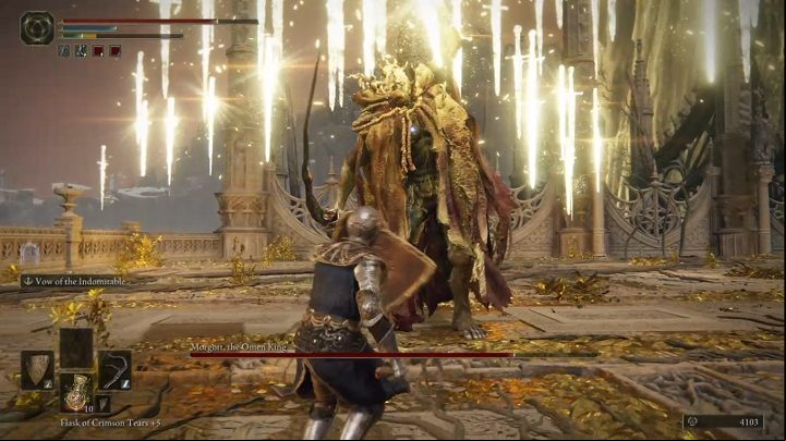 The attack that Margit don't have is a rain of swords - The Elden Ring: How to beat Morgott, The Omen King? - Leyndell, the royal capital - Elden Ring Guide