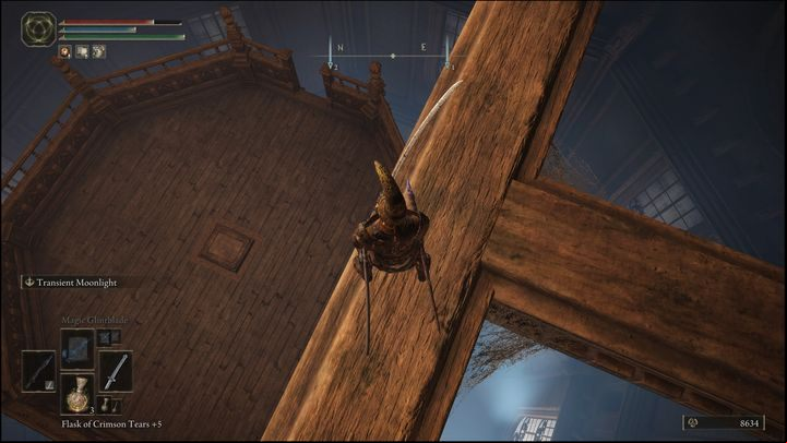 Proceed slowly to avoid falling down, approach the area marked on the screenshot and then jump down to the platform - Elden Ring: Ranni questline - walkthrough - Quests - Elden Ring Guide