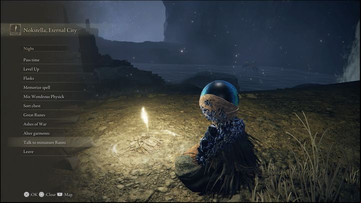 As you are resting, select the penultimate option from the menu, which will allow you to talk to the doll - Elden Ring: Ranni questline - walkthrough - Quests - Elden Ring Guide