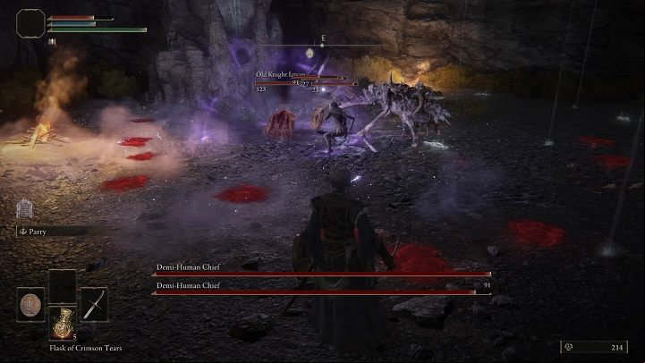 Enemy attacks build up Bleeding status, which can be fatal if you have relatively little HP - Elden Ring: How to beat Demi-Human Chief? - Limgrave - Elden Ring Guide