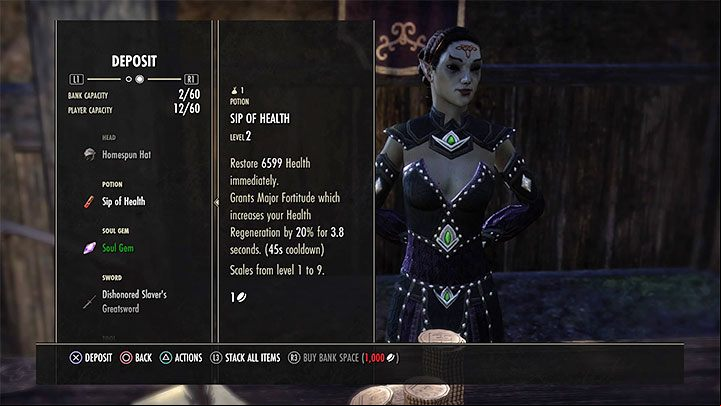 Unfortunately, the deposit chest in the bank has limited capacity - it is 60 slots by default - ESO: Inventory - how to expand it? - Game guide - The Elder Scrolls Online Guide