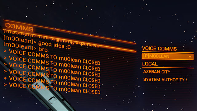 Communication is used to receiving or sending the text messages between the ships - Communication - Ship Interface - Elite: Dangerous - Game Guide and Walkthrough