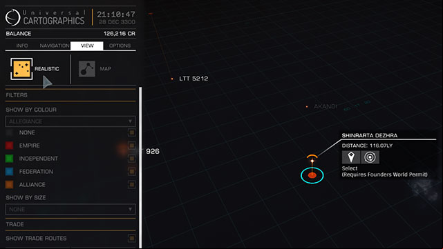 View is another helpful bookmark in the maps key - Galaxy Map - Travelling - Elite: Dangerous - Game Guide and Walkthrough