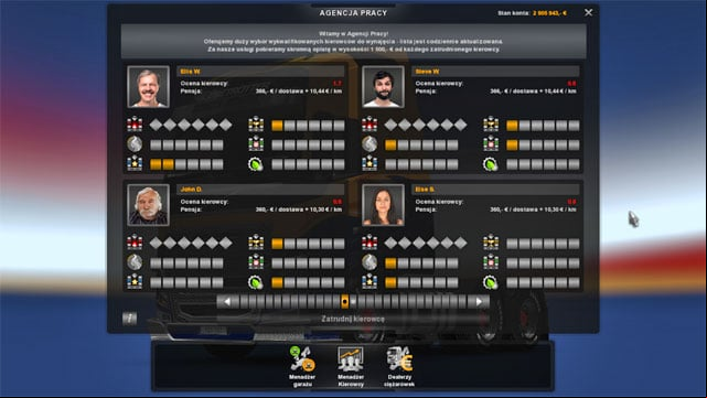 In a recruitment agency, you can view the CVs and hire the most suitable driver. - ETS 2: Scandinavia - Recruitment agencies - Basics - Euro Truck Simulator 2: Scandinavian Expansion Game Guide