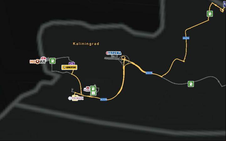 A map of Kaliningrad. - Russia in Euro Truck Simulator 2 Beyond the Baltic Sea - New cities - Euro Truck Simulator 2 Game Guide