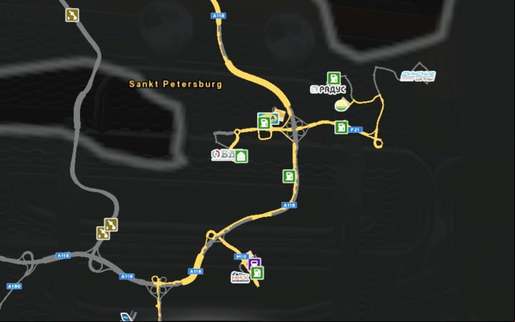 A map of Saint Petersburg. - Russia in Euro Truck Simulator 2 Beyond the Baltic Sea - New cities - Euro Truck Simulator 2 Game Guide