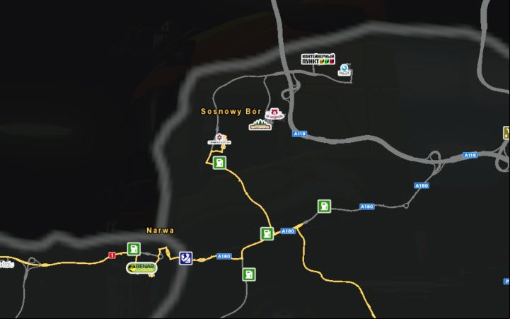 A map of Sosnovy Bor. - Russia in Euro Truck Simulator 2 Beyond the Baltic Sea - New cities - Euro Truck Simulator 2 Game Guide