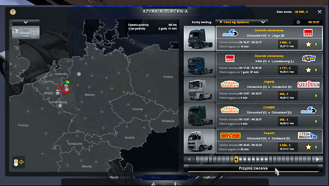 Quick orders are available from the very start - ETS2: Quick order - Job market Guide - Job market - Euro Truck Simulator 2 Game Guide