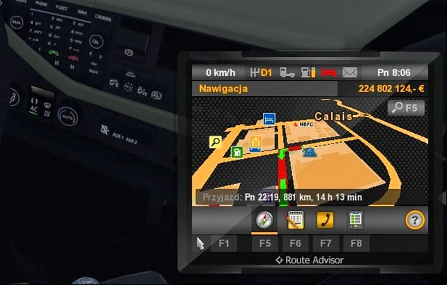 Another important element displayed in a lower right corner is the Route Advisor - ETS2: Route Advisor (GPS) - Interface Guide - Interface - Euro Truck Simulator 2 Game Guide