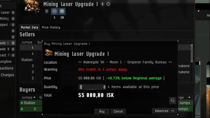 After selecting the seller, click RMB on the item and select Buy and then enter the number of items you want to purchase and confirm your choice - EVE Online: Market - Basics - EVE Online Guide