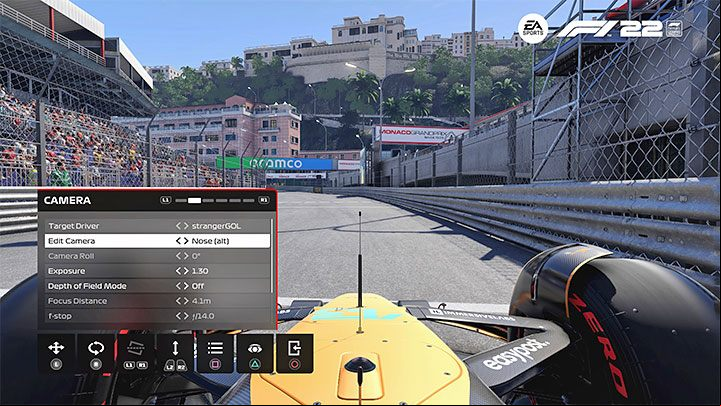 After loading the photo mode, a window with a list of settings will be displayed - example in the picture above - F1 22: Classic Photographer - trophy, how to get it? - Trophy Guide - F1 22 Guide