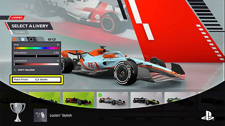 How to unlock: Change the Paint Finish on all layers of a livery - F1 22: Trophies / Achievements - list of all, trophy guide - Trophy Guide - F1 22 Guide