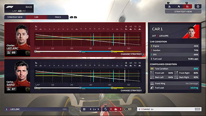 Graphs are also used to monitor consumption - there is a white line associated with consumption - F1 Manager 2022: Fuel consumption - how to reduce, fuel commands - FAQ - F1 Manager 2022 Guide