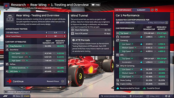 The next steps of researching new parts are very similar to deg parts for the current season - we described the process in more detail on a separate page of Car and its development - F1 Manager 2022: New Season - Rule Changes, Research - Basics - F1 Manager 2022 Guide