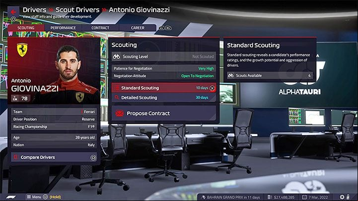 When choosing someone from outside the team, you should start scouting, i - F1 Manager 2022: Hiring drivers - statistics, contracts - Basics - F1 Manager 2022 Guide