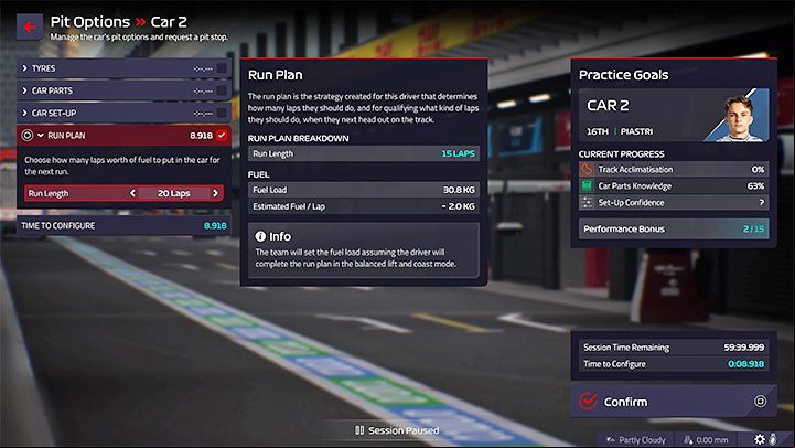 If you choose manual management of the practice session, you have to start with choosing the tires and the length of the track - F1 Manager 2022: Practice - description, strategy - Race weekend - F1 Manager 2022 Guide