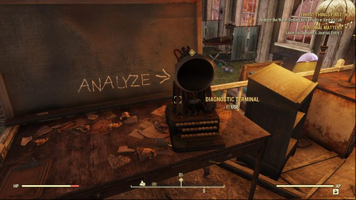 The diagnostic terminal is in the white church. - Thirst Things First - Fallout 76 Walkthrough - Main missions - Fallout 76 Guide
