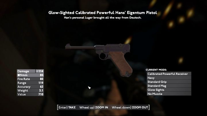 Additional note: Hans has a great Glow-Sighted Calibrated Powerful Hans' Eigentum Pistol on him, which deals as much as 114 points of damage and has modifications installed - Fallout London: How to get out of the U-96 submarine? - Quests - Fallout London Guide