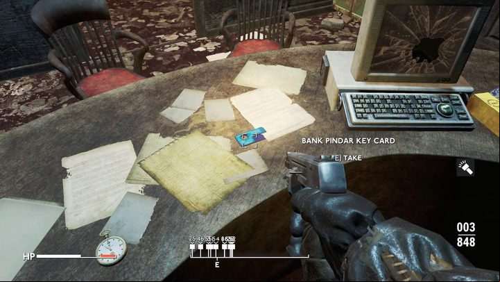 Bank Pindar Kay Card is on the desk in the central part of the room - Fallout London: Where to find keys at the Bank of England? - Exploration - Fallout London Guide