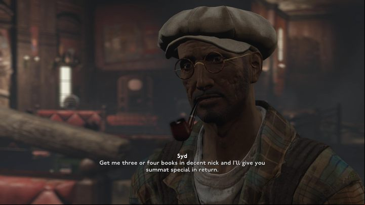 You can start the quest in the Swan & Mitre pub - Fallout London: Where to find books for Syd? - Quests - Fallout London Guide