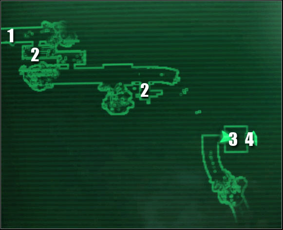 Map legend: 1 - ageway to the western part of the sub level; 2 - storage areas; 3 - M - Main quests - QUEST 3: Who Dares Wins - part 2 - Main quests - Fallout 3: Broken Steel - Game Guide and Walkthrough