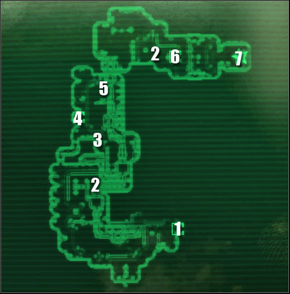 Map legend: 1 - ageway to: Engineering Core - Main quests - QUEST 2: Among The Stars: Primary locations - part 2 - Main quests - Fallout 3: Mothership Zeta - Game Guide and Walkthrough