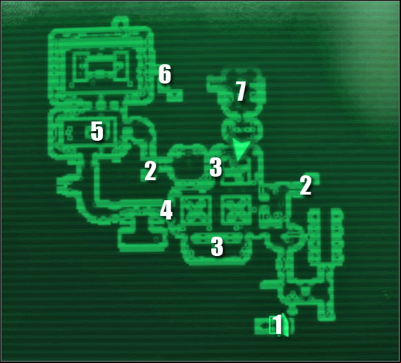 Map legend: 1 - ageway to: Engineering Core - Main quests - QUEST 2: Among The Stars: Secondary locations - part 1 - Main quests - Fallout 3: Mothership Zeta - Game Guide and Walkthrough