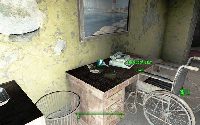 One of the keys on the desk in the room - Fallout 4: Sandy Coves Convalescent House - Salem - Sector 3 - Fallout 4 Game Guide & Walkthrough