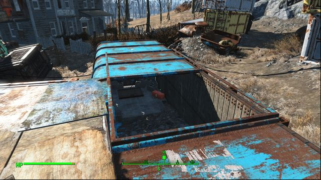 More or less, in the center of the scrapyard, you find a flipped blue railway car - Fallout 4: Big Johns Salvage - Center of Boston - Sector 6 - Fallout 4 Game Guide & Walkthrough