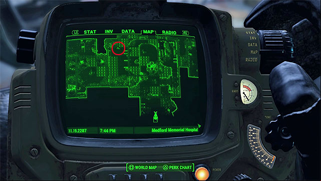 Go to the first floor of the hospital and find the closed door with advanced lock in its western part - Fallout 4: Magazines in Malden - Sector 2 - Magazines - Fallout 4 Game Guide & Walkthrough